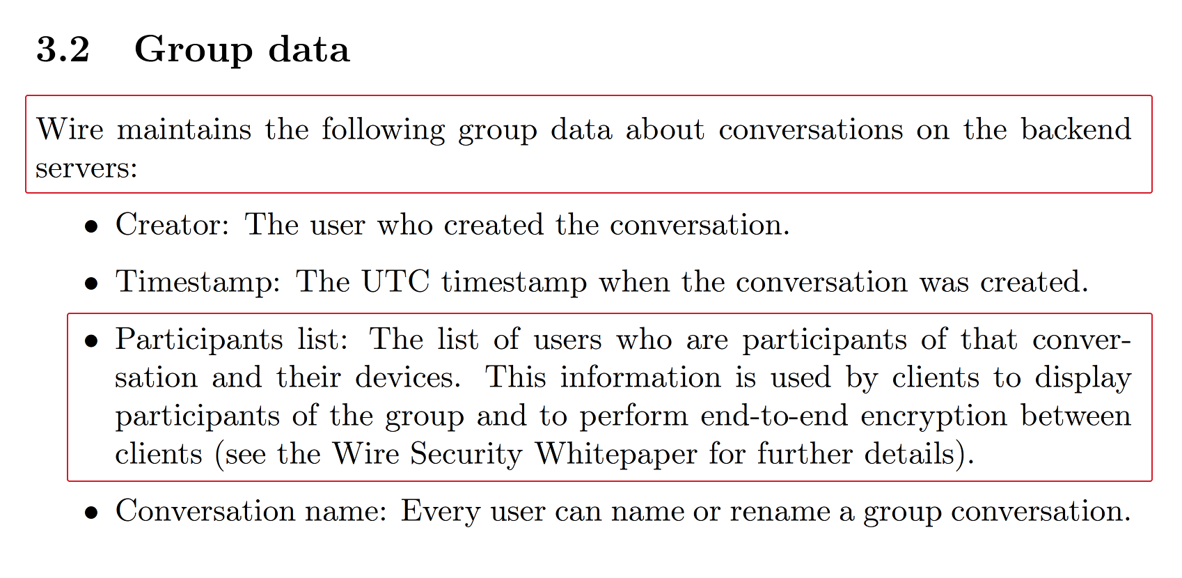 An image from a Wire whitepaper showing that Wire exposes metadata